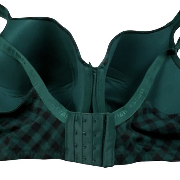 Cacique 46DD Bra Full Coverage Lightly Lined Green Black Check Garden Check - Picture 9 of 11